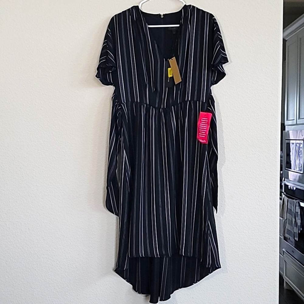 NTW Donna Karan Black White Stripe High Low Dress Short Sleeve Sz 8 - Picture 3 of 9
